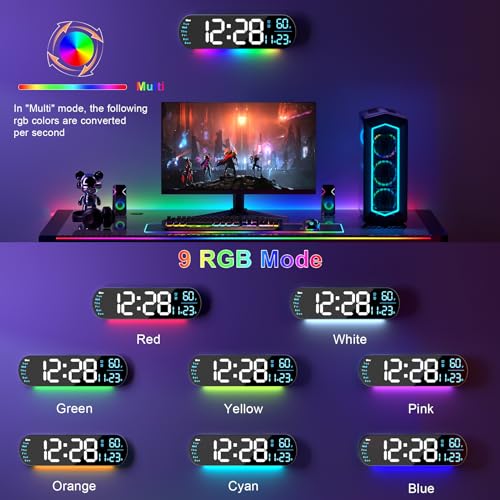 Hansang SZGZ-A-001 Large Digital Wall Clock With Remote Control 13.7’’, Auto Brightness, 9 Rgb Ambient Light, Dual Alarm Clock&Timer, 12/24H Mode, Temperature For Bedroom thumb #2