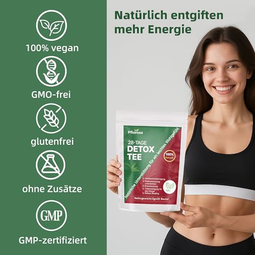 Detox Tee zum Abnehmen, 28 Stück abnehmentee entgiften, Bauchfett verbrennen, Reduziert Blähbauch, Natürliche Kräutermischung mit Oolong, Grünteeextrakt, Mate, Ginseng, Vegan, Allergenfrei