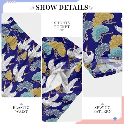 Retro Crane Bird Boys Long Pants Soft Trousers Elastic Waist Kids Lounge Bottoms with Pockets S-XL4