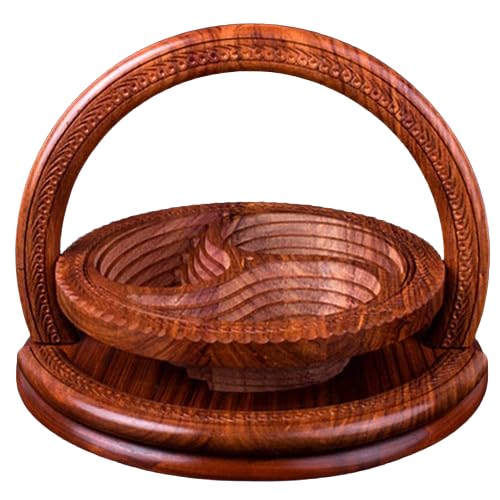 Handmade Wood Carving Fruit Plate -Wooden Fruit Basket, Foldable Bamboo Dried Fruit Basket Collapsible Bread Nuts Baskets, (C)