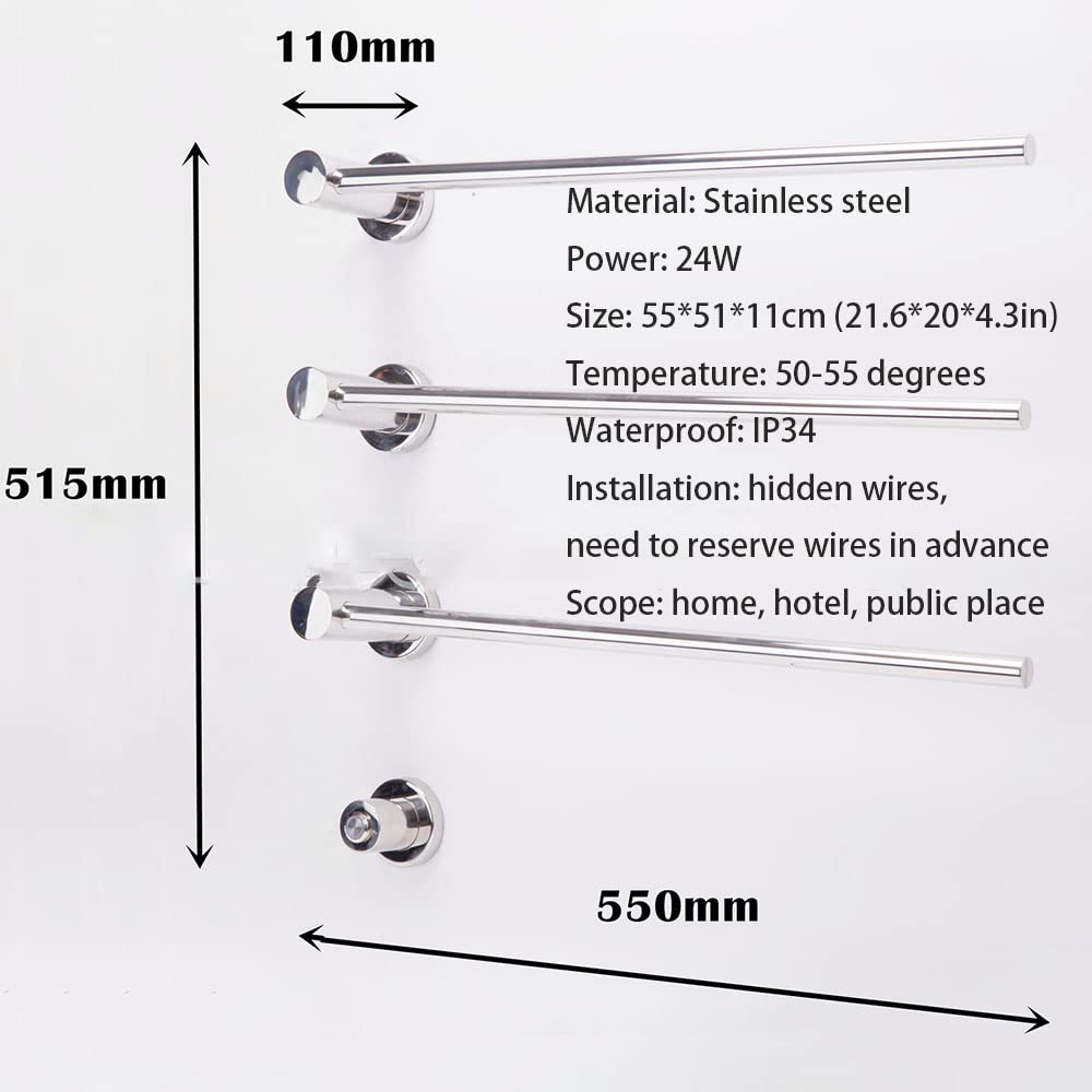 Toallero calefactado de Pared, Barra de Toalla de Acero Inoxidable, toallero eléctrico de 3 Barras, radiador para máquina de Secado de Toallas de baño.