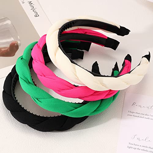 Drnytunk Headbands For Women,4Pcs Twists Braided Headbands Knotted Wide Headbands For Women Girls Cute Fashion Head Wrap In Solid Color Non-Slip Hair Accessories For Daily Festival Gifts #TOP2