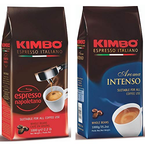 Kit de Paquetes de Café Kimbo con 1 x Espresso Napoletano y 1 x Aroma Intenso - 2 Bolsas de 1kg