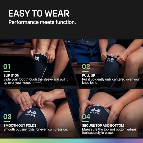 Image of Modvel 7mm Neoprene Knee Sleeves for Men & Women Weightlifting & Powerlifting - Compression Knee Sleeve Support for Squats, Gym, Training - USPA, IPL Approved - Medium Red (Pair)