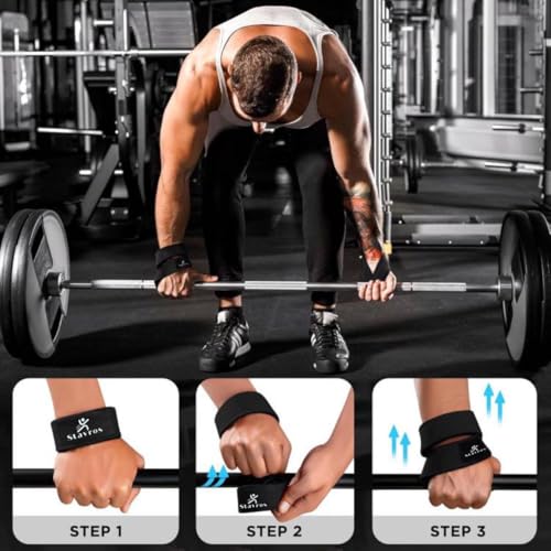 Image of Stavros Slip Resistant Deadlift Straps Figure 8 Lifting Straps Gym Straps Weightlifting Wrist Support For Men and Women With Soft Paddings and Better Grip
