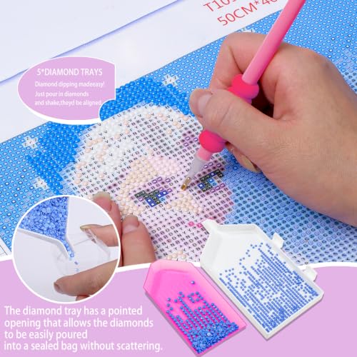 Image of Diamond Art Storage Containers 60 Slots Diamond Painting Accessories and Tools Portable Bead Organizer Boxes for Adults(Macaron - Pink)