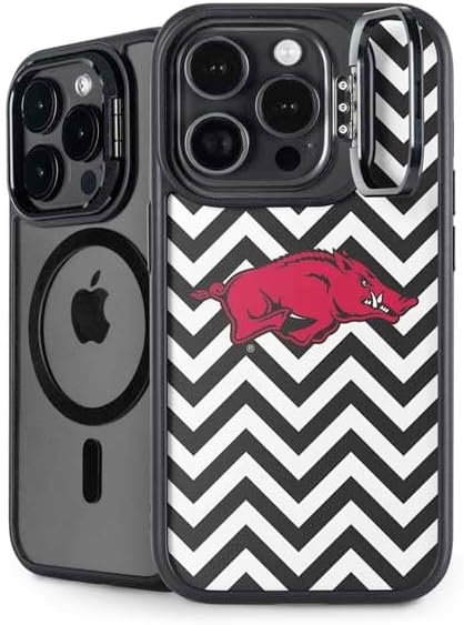 Skinit Kickstand Phone Case Compatible with iPhone 15 Pro Max - Officially Licensed University of Arkansas-Fayetteville Razorbacks Black Design