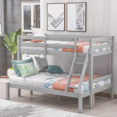 Twin Over Full Bunk Bed with Ladder, Solid Wood Bunk Beds Twin Over