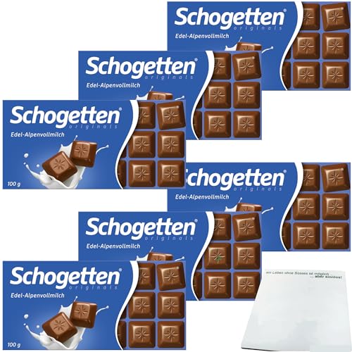 Schogetten Edel-Alpenvollmilch Schokolade 6er Pack (6x100g Packung) + usy Block