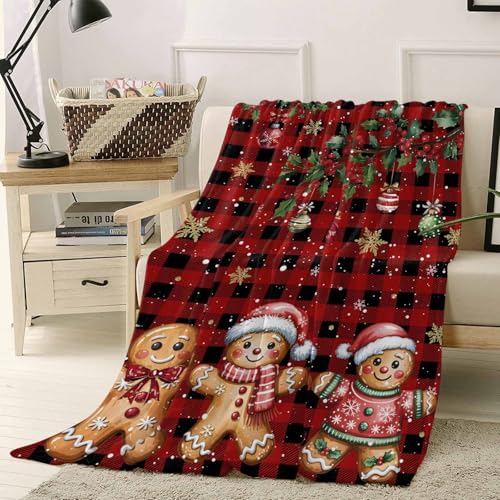 Cocahepty ブランケット 掛け毛布 フランネル 厚手 保温 柔らかい肌触り 暖かい ふわふわ 冷え対策 125x200cm 軽量 春秋冬用 おしゃれ 膝掛け 静電気防止 毛抜けない 抗菌 ジンジャーブレッドマン 雪花 クリスマス チェック