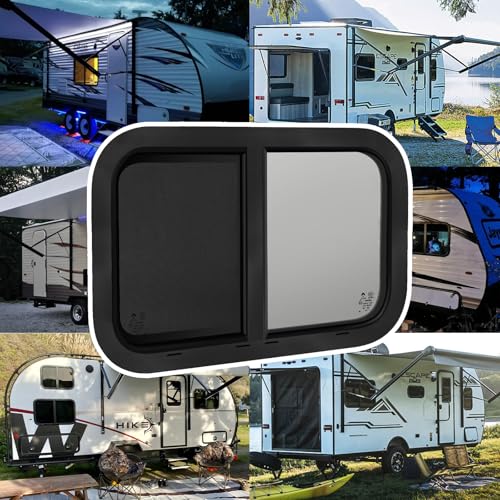 Image of 18 inchW x 15 inchH RV Windows for Cargo Trailer Camper,Tinted Horizontal Sliding | RV Cargo Trailer Camper Window Replacement w /Screen&Trim Ring,Fit 15 /16 inchor 1-3 /8 inch Thick Wall,Allow Error 1 /16 inch,DOT Approved