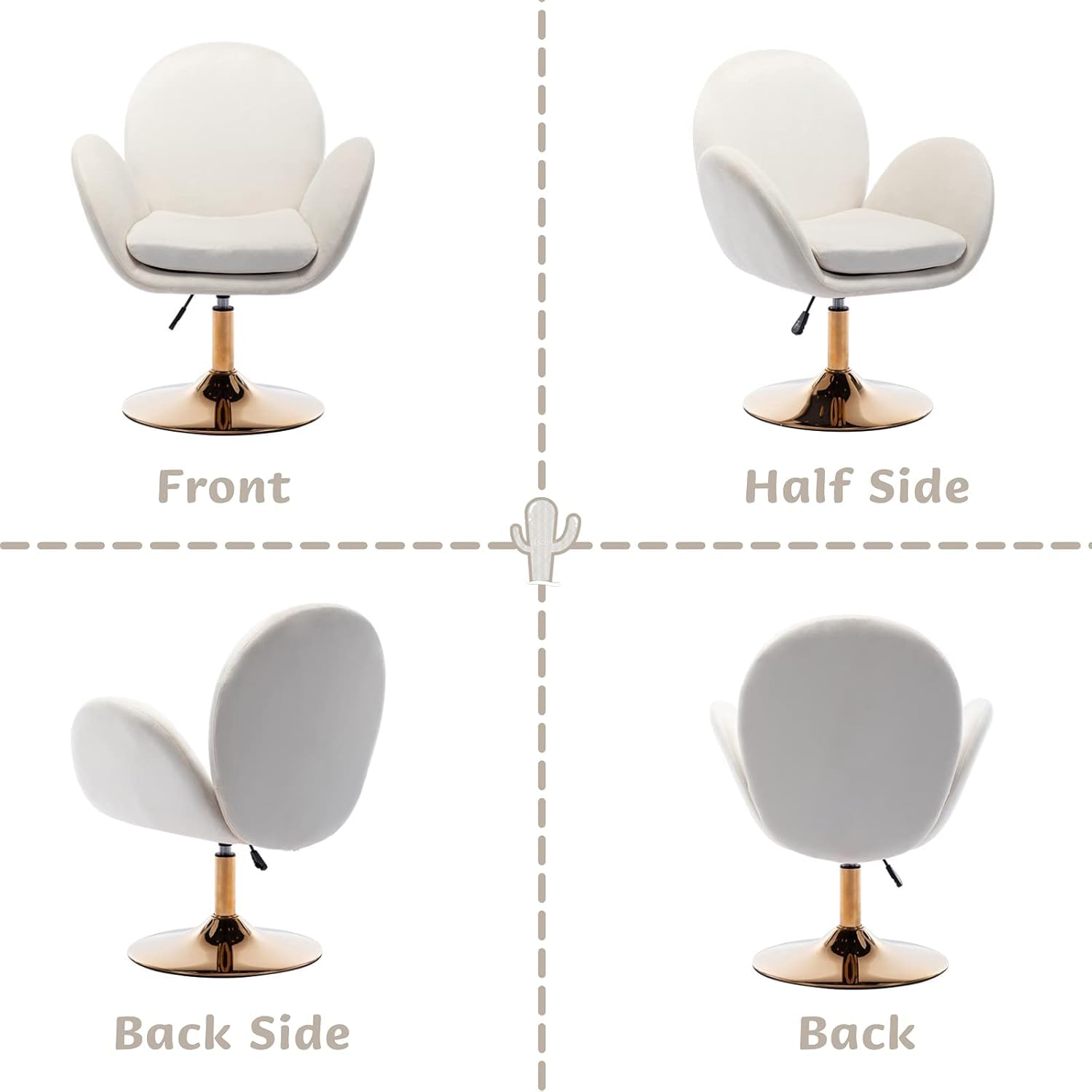 Loungesessel Höhenverstellbar 360°Drehbar Sessel, Schminkstuhl Drehstuhl Polsterstuhl mit goldenem Sockel aus Samt für Schlafzimmer Wohnzimmer Schminktisch, Beige