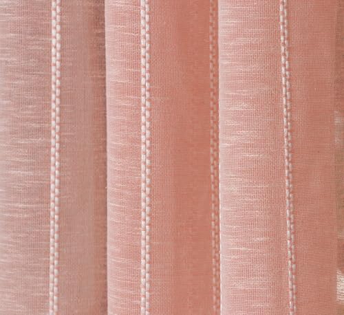 Image of Exporthub Sheer Linen Cotton Curtains for Window 6 Feet Set of 2, Pink - Light Filtering Breathable Fabric Drapes for Living Room & Bedroom (EHSPR051 64)