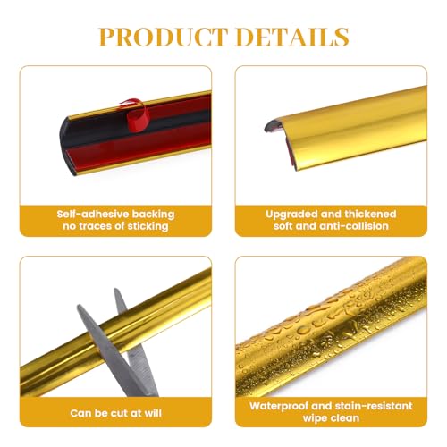 ChauLanBow Kantenschutz Wand, Zierleisten Selbstklebend, Kantenschutz Zierleiste Wandleisten Selbstklebend, PVC Weichsockelleiste für Wände, Schränke, Kacheln (Gold)