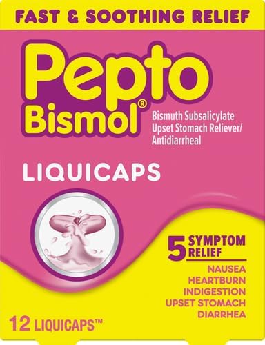 Pepto Bismol LiquiCaps Rapid Relief Nausea, Heartburn, Indigestion, Upset Stomach, Diarrhea, 12 Liquicaps