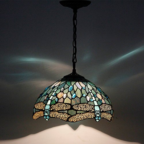 Image of WERFACTORY Tiffany Pendant Light Fixture Stained Glass Hanging Lamp 12 Inch