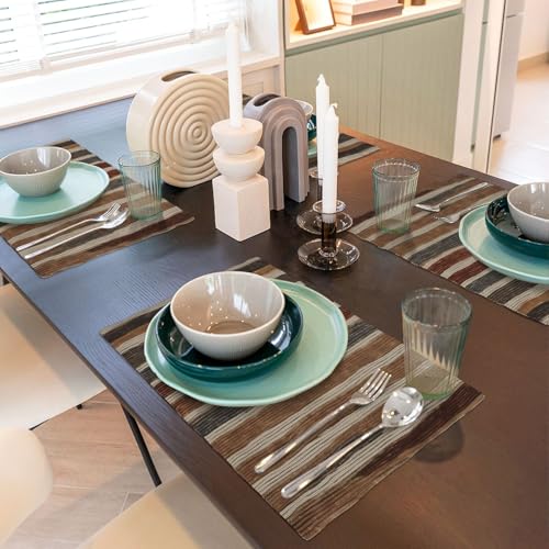 Set de table antidérapant et résistant à la chaleur lot de 4 lavable effet lin à rayures