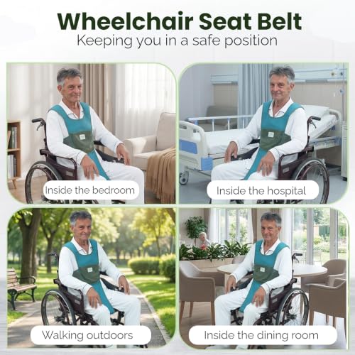 Image of Wheelchair Seat Belt,Wheelchair Harness,Adjustable Anti-Slip Shoulder Straps for Dementia Patients,The Elderly,Adults,Pregnant,Paralyzed(Green)