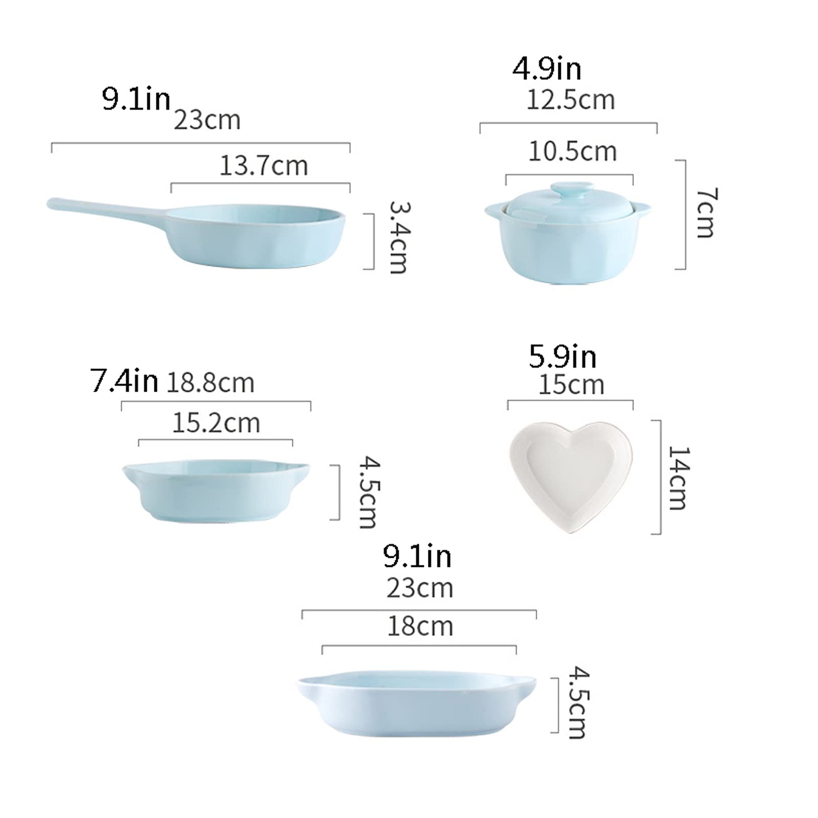 Zestaw do pieczenia, zestaw ceramicznych naczyń do pieczenia, niebieska glazura, blacha do pieczenia do gotowania, kuchni, kolacji na ciasto, bankietu i na co dzień, zestaw 5 prostokątnych płyt
