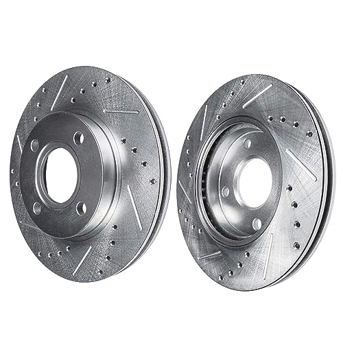 Image of Detroit Axle - Front Brake Kit for Acura 1990-1993 Integra Honda Civic, Drilled and Slotted Disc Brake Rotors Ceramic Brakes Pads with Hardware 1991 1992 Replacement