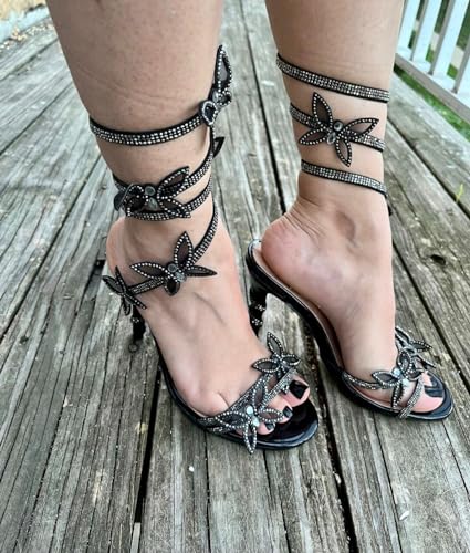 Forever Link Women Rhinestone Butterfly Wrap up Stiletto Heel Sandals2