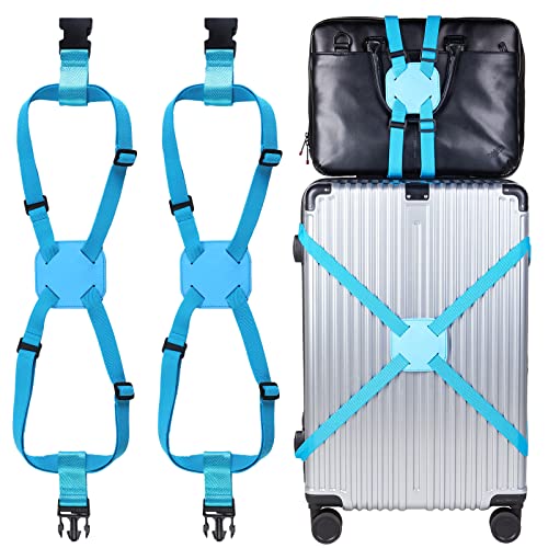 2 Pieces Luggage Straps for Suitcases Adjustable Luggage Belt Travel Suitcase Belt Luggage Suitcase Straps with Buckles Add a Bag Luggage Strap for Men Women Travel Accessories (Blue)