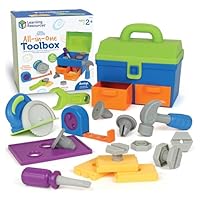 Learning Resources New Sprouts All-in-One Toolbox - Kids Tool Set, Toddler Pretend Play Tool Box, Montessori Construction Toys for Children, Educational STEM Gift, Drill, Hammer, Tape Measure, Saw