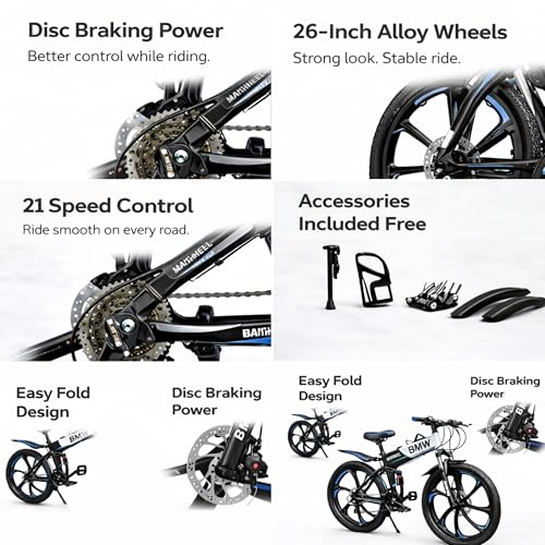 Image of X6 Series 21-Speed Gear Cycle for Men | Foldable 26-Inch Bicycle with 3-Spoke Alloy MacWheels, Dual Disc Brakes & Dual Suspension|Off-Road & City Riding Bike (Black)