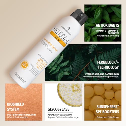 Image of Heliocare 360 Invisible Body Sunscreen Spray SPF 50+ PA++++ | Wet Skin Use, No White Cast | Water-Resistant Outdoor Sunscreen | UVA UVB + Blue Light + IR-A Protection | Fernblock Antioxidant | 200ml