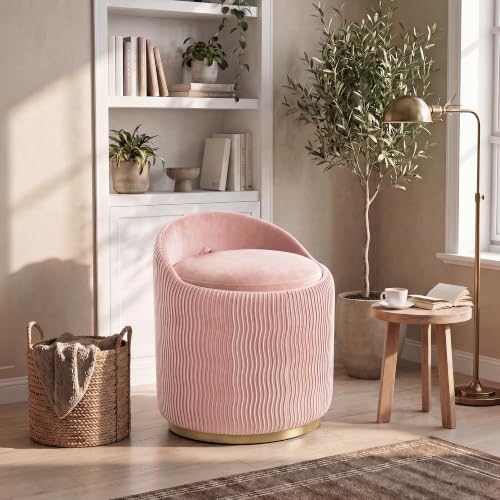 MALOL Ottoman with Storage, 360° Swivel Velvet Vanity Stool, Pink