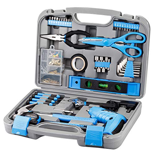 CARTMAN 149 Piece Tool Set General Household Hand Tool Kit with Cordless Screwdriver Blue