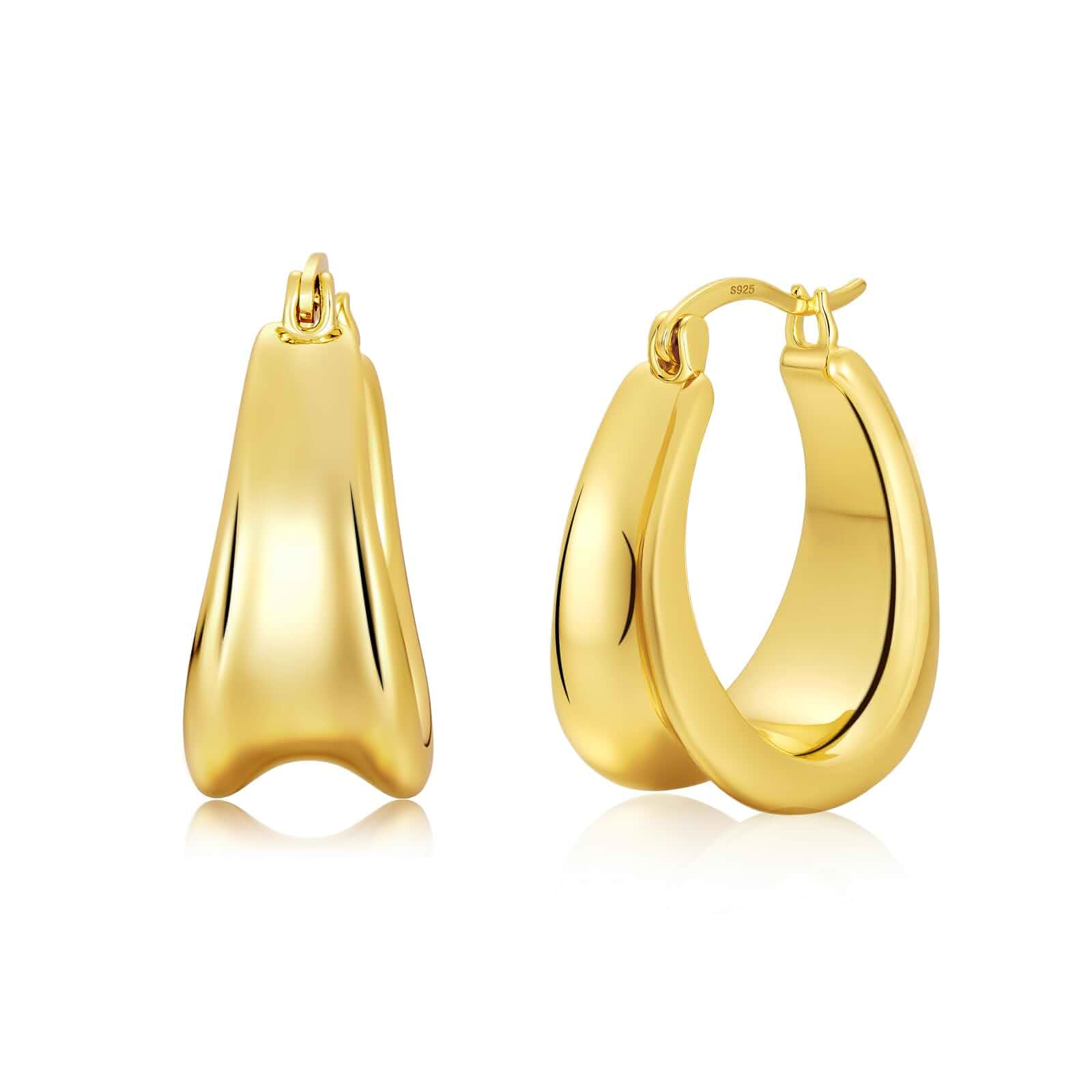 Chunky Hoop Earrings for Women, Small Hypoallergenic Earrings with S925 Silver Posts, 18K Gold & White Gold Plated Non Tarnish Classic Trendy Jewelry for Gift