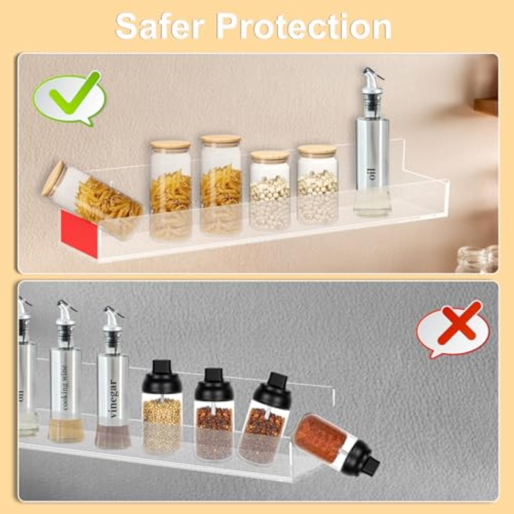 4-Pack Acrylic Spice Rack, 15 Inch Wall Mount