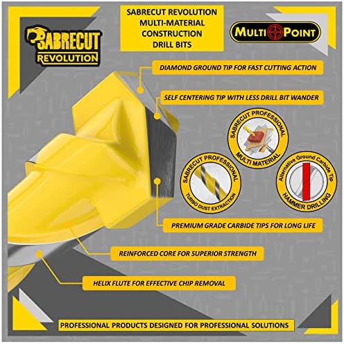 10 x SabreCut SCRMCH001 4mm 5mm 5.5mm 6mm 6.5mmm 7mm 8mm 10mm HEX Shank Ultra Durable Long Life Carbide Tipped Hammer Drill Multi Construction Drill Driver Bits for Brick Block Tile Wood Plastics