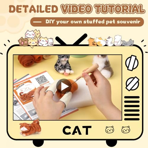 Image of Mayboos Needle Felting Kit, 3 PCS Cat Animal Needle Felting Beginner Kits Wool Felt Needle Felting Tools with Instruction for DIY Craft Animal Home Decoration