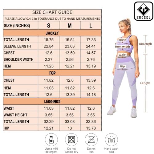 EROSEL Conjunto de 3 peças de roupas femininas sem costura, roupa de ginástica e ioga, conjunto de 3