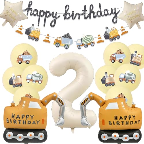 Bagger Geburtstag Deko 2 Jahre Bagger Folienballon Happy Birthday Banner Baufahrzeug Luftballon Deko Geburtstag Baufahrzeug Geburtstagsdeko für Party Dekoration