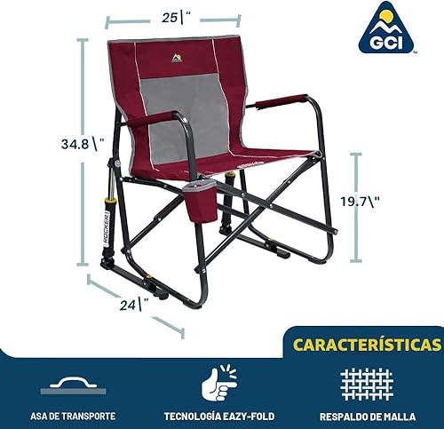 Miniatura 2 de GCI Outdoor Freestyle Rocker Silla de Camping Silla Mecedora Plegable Portátil con Reposabrazos Sólidos y Duraderos, Portavasos y Respaldo Cómodo