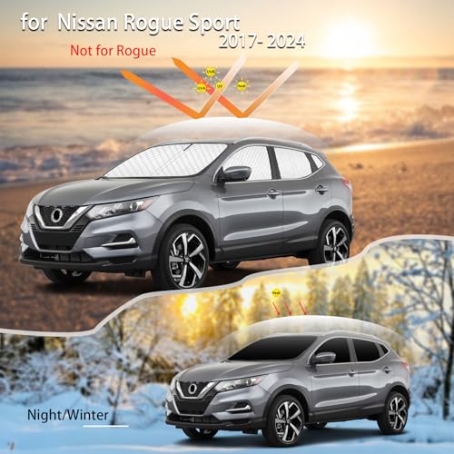 Image of KMF 8pcs Thicken Full Window Sun Shades for Nissan Rogue Sport 2017-2024 Accessories, Custom Fit Windshield Sunshade Car Window Covers for Side Rear, UV Block and Blackout Privacy for Camping Outdoor
