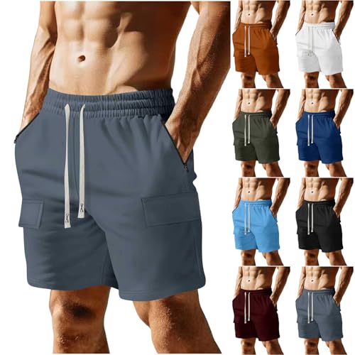 Image of Mens Casual Cargo Shorts Outdoor Elastic Waist Drawstring Sweat Shorts Breathable Gym Workout Jogger Shorts Summer