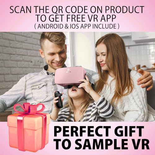 Image of DESTEK V5 VR Headset for Phone w /VR Gamepad, 128 Premium VR apps Included, Anti-Blue Eyes Protected HD Lenses, 110 FOV Virtual Reality Headsets for iPhone, Android Phone - brightpink