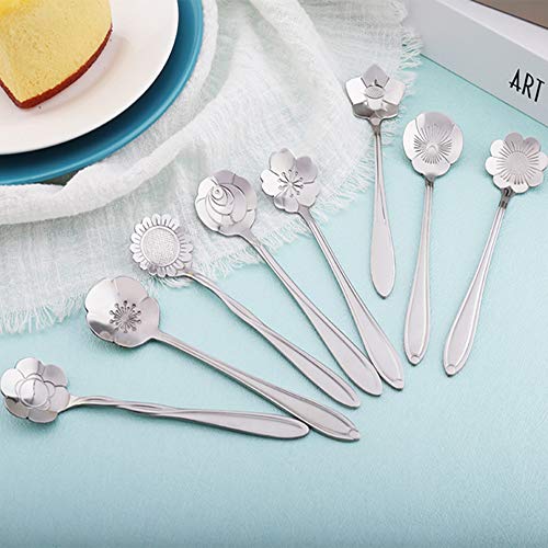 Coffee Scoops, Stirring Spoon, Stainless Steel Creative Spoon For Tea、Cake、Sugar、Dessert Ice Cream Spoon Kitchen Seasoning Or Spice Spoon, 1 Set Contain 8 Different Pattern (Silver) #TOP6