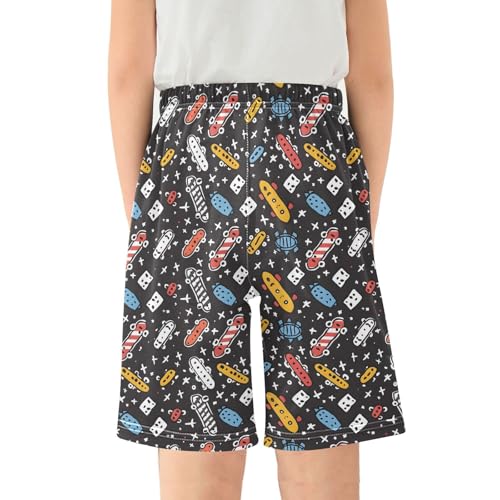 ALAZA Color Skateboarding Black Pajama Shorts Elastic Waist Casual Sleep Shorts with Pockets Size 6-142