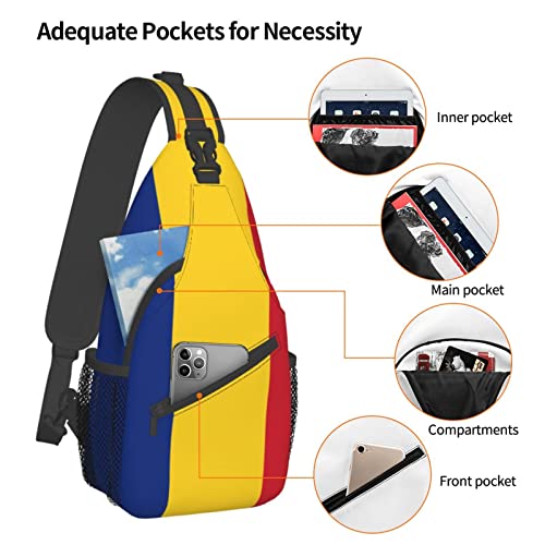 Mochila de un hombro con bandera de Rumania negra unisex miniatura 5