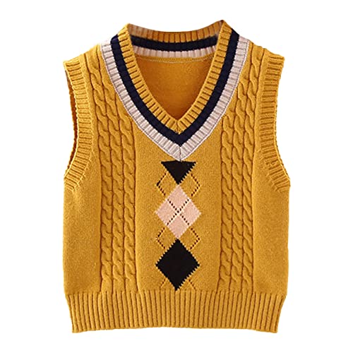 FEESHOW Little Kids Girls Casual Argyle Plaid Sweater Vest Toddler Sleeveless Thermal Warm School Uniform