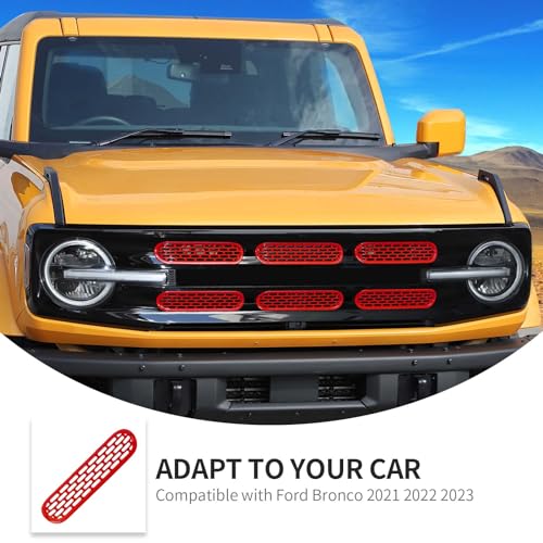 Image of Linskip Oval Grille Inserts Fit for 2021-2025 Ford Bronco, Front Mesh Grille Cover for Bronco Exterior Accessories, Enhancing Vehicle Front Appearance(red)