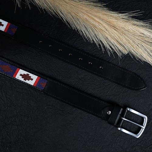 “Sierra Cross” Navy, White & Burgundy Beaded Leather Belt – Handcrafted Argentinian Gaucho Belt – Premium Leather4