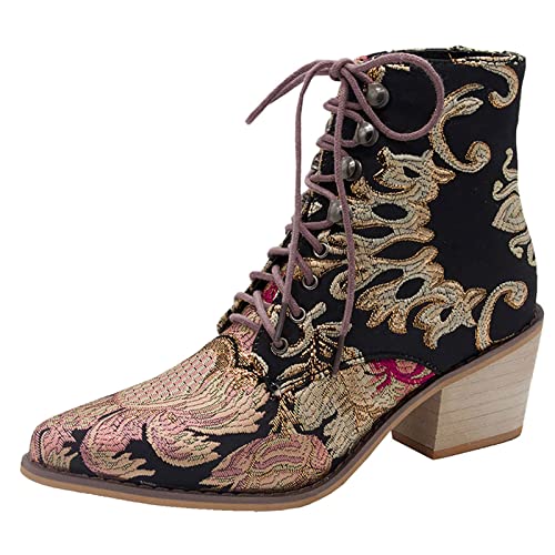 Bottes de cowboy femmes bottines ethniques rétro talon carré antidérapant