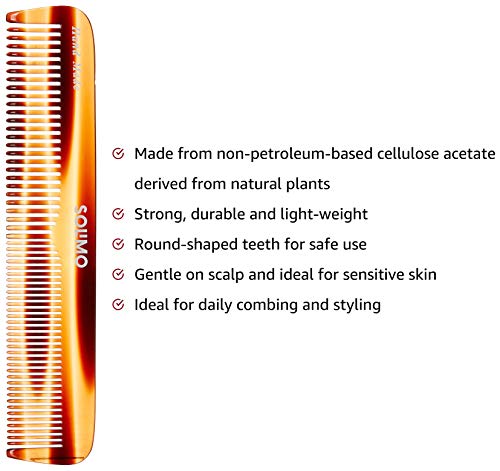 Image of Amazon Brand - Solimo Handmade Turtle Shell Brown Long and Easy-Grip Fine-Tooth Comb, 17 cm x 3 cm