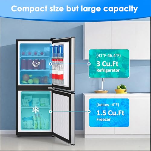 Image of Compact Refrigerator with Freezer, 4.5 Cu. Ft. 2-Door Dorm Fridge with Adjustable 7-Level Thermostat, Small Refrigerator with Freezer for Home, RV, Apartment, Office, Silver